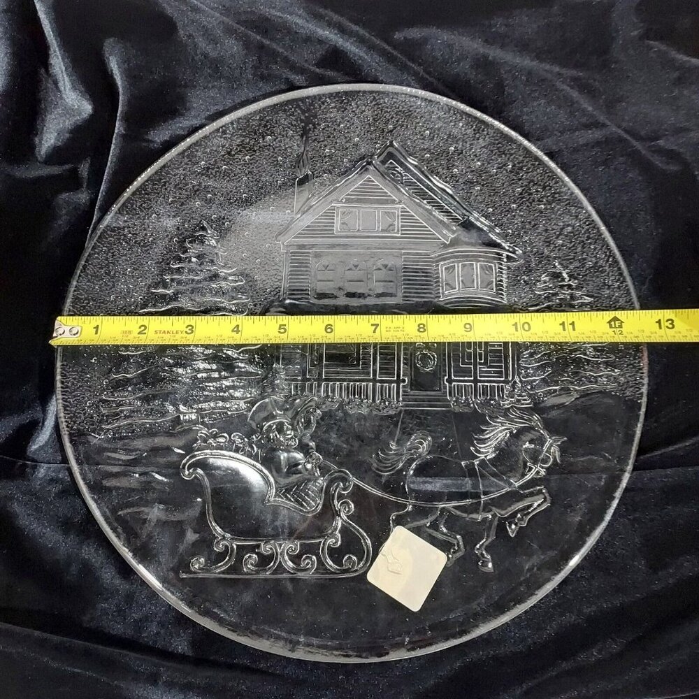 Libby Winter Christmas Holiday Sleigh Ride Clear Glass Serving Platter Plate - Picture 9 of 10